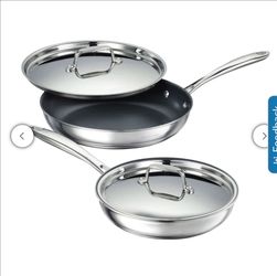 Tramontina 4-piece Stainless Steel Fry Pan Set with Ceramic Nonstick Interior and Lids
