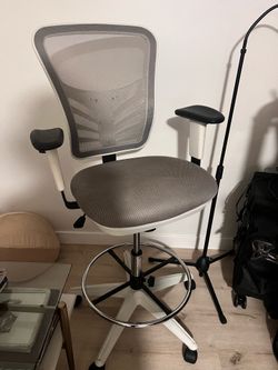 White & Gray Mesh Drafting Office Chair w/ Footring