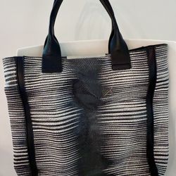 BCBG MaxAzria Leather Tote Bag.  White & Black.