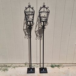Set of 2 Outdoor Metal Lantern Candle Stands Holders 65"
