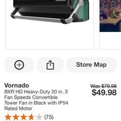 Vornado BXR HD Heavy-Duty 20 in. 3 Fan Speeds Convertible Tower Fan in Black with IP54 Rated Motor