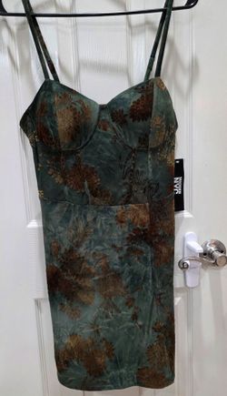 Women's Madden NYC, Size M, Green and gold floral brocade mini dress