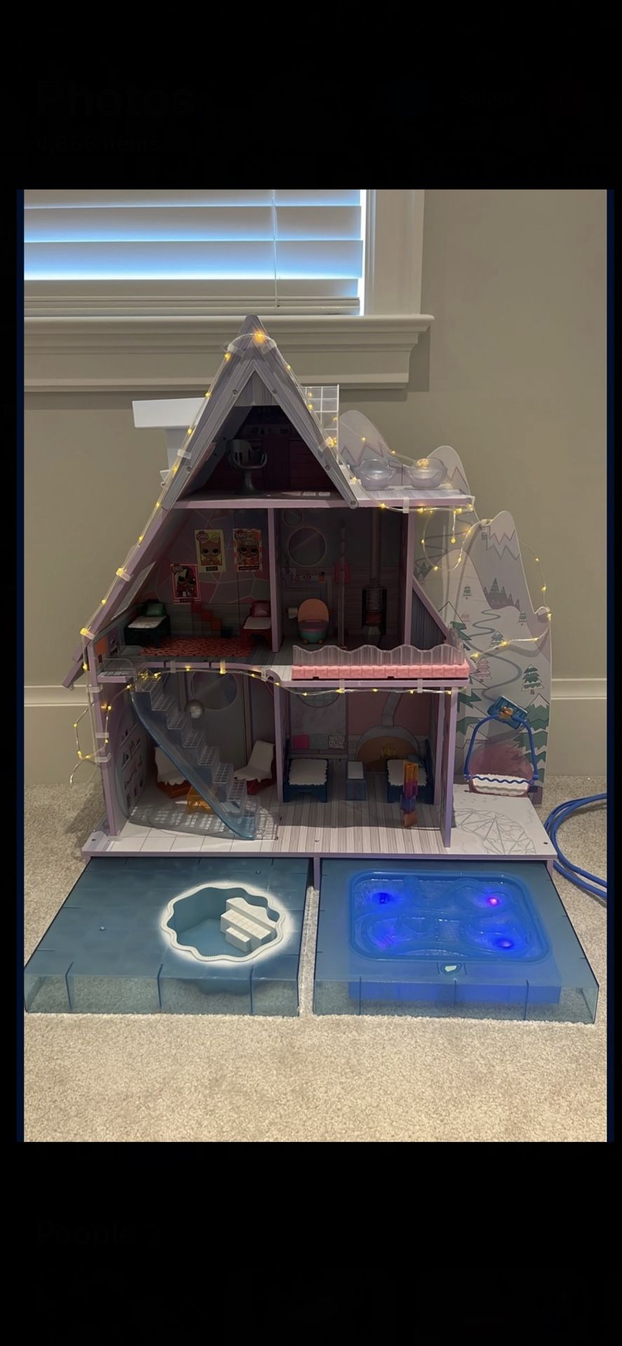 LOL Doll Or Small Doll Winter Ski Chalet wood Dollhouse With Lights  