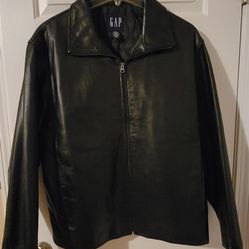 Mens Black Leather Coat By GAP