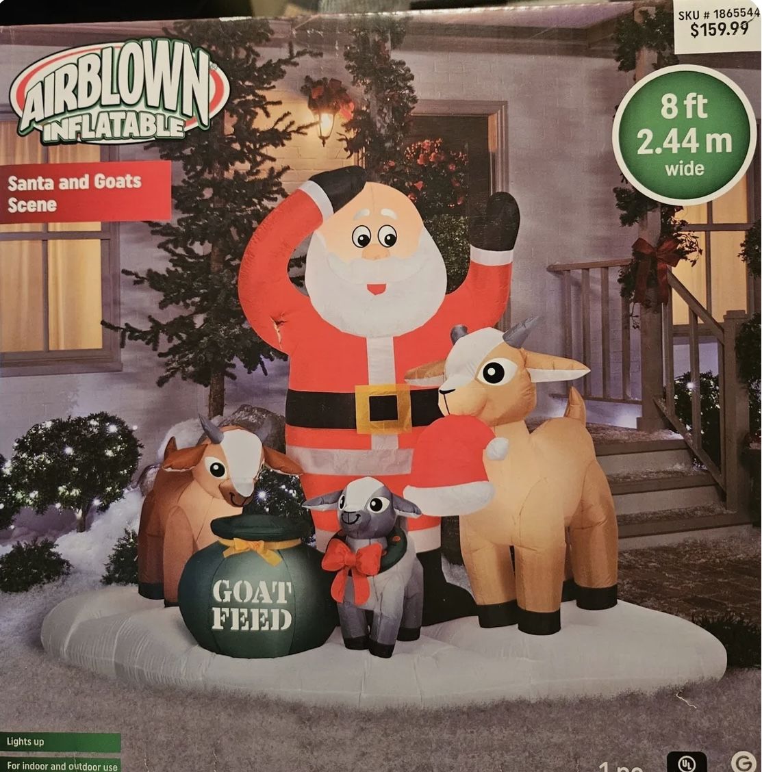 Airblown Inflatable Santa and Goats Scene 8 FT Gemmy 2022 Christmas Yard Blow Up