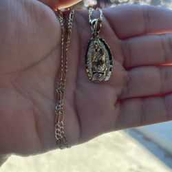 14k Virgen De Guadalupe Chain And Pendant