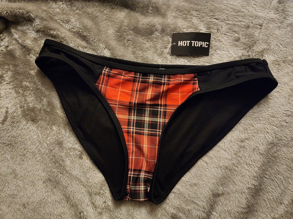NEW Hot Topic Midnight Hour Black And Red Plaid Bikini Bottom Size Small