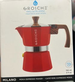 ☕ GROSCHE Milano Moka Espresso Maker – Red – 3 Cup (5 oz)