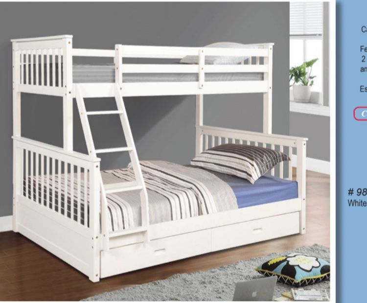 Twin Over Full Bunk Bed Whit Working Drawers And Matters Included
