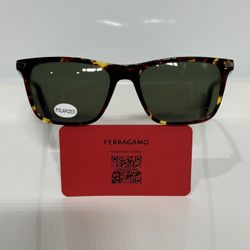 Salvatore Ferragamo Retro Tortoise Acetate custom Polarized H15 Green Sunglasses 