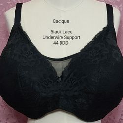 Cacique * Black Lace * Silver Accent * Underwire Bra * 44 DDD