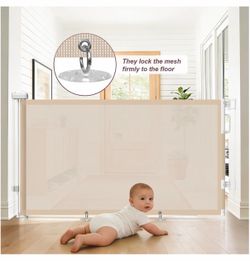 Retractable Baby Gate for Stairs, 58" Extra Wide Mesh Dog Gate for Doorways, Home Saftey Gate for Child Toddler Pet, Indoor and Outdoor Use, Easy Inst