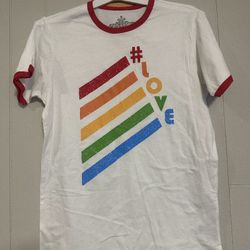 Pride Adult Short Sleeve '#Love' Ringer T- Shirt - White MEDIUM 