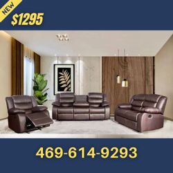 New Brown Leather Recliner Sofa Loveseat Chair All 3pcs 