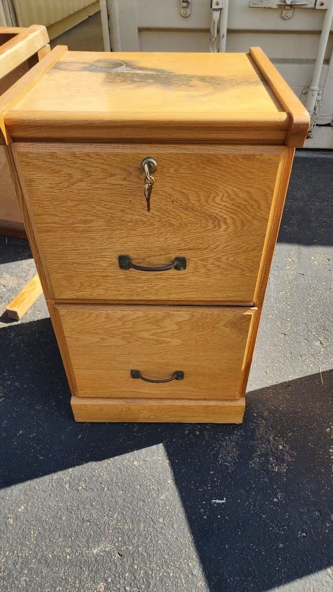  Vintage 2drawer Oak  Locking File Cabinet