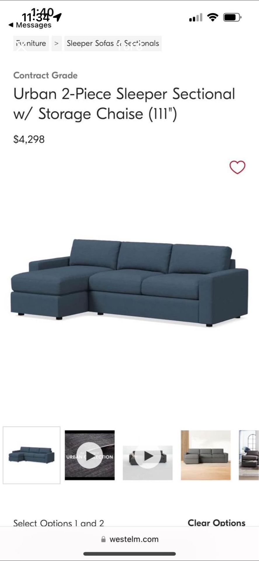 West Elm Living Room Set With Sleeper/storage Sectional And Chair With Foot Stool 