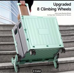 New Green 8-Wheel Home Folding Grocery Cart, Supermarket Shopping Hand Truck, Large Capacity Rolling Storage Box for Package Pickup