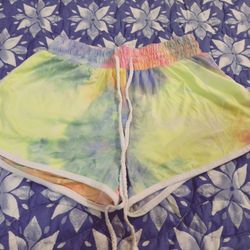 Small really stretchy Tie Dye Womens Juniors Orange Kiss Shorts Jogging Lounge