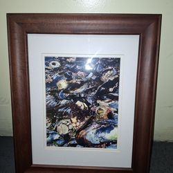 Three 11 x 8 wood frames with two original prints