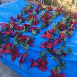 SIX 5 Ft Sparkly Poinsettia Garland