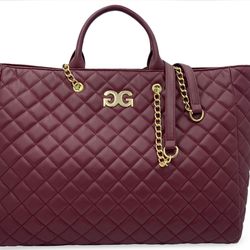 Gilda Paris Quilted Large Tote, Soft And Beautiful, Wine, Gold Hardware NWT