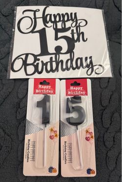 15th Birthday Cake Topper and Candle Set