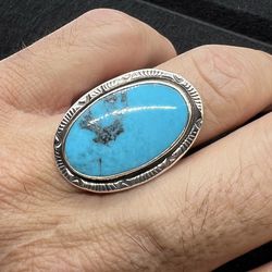 🔥 Stunning Large Turquoise Sterling Silver Statement Ring (Size 10.5) 🔥