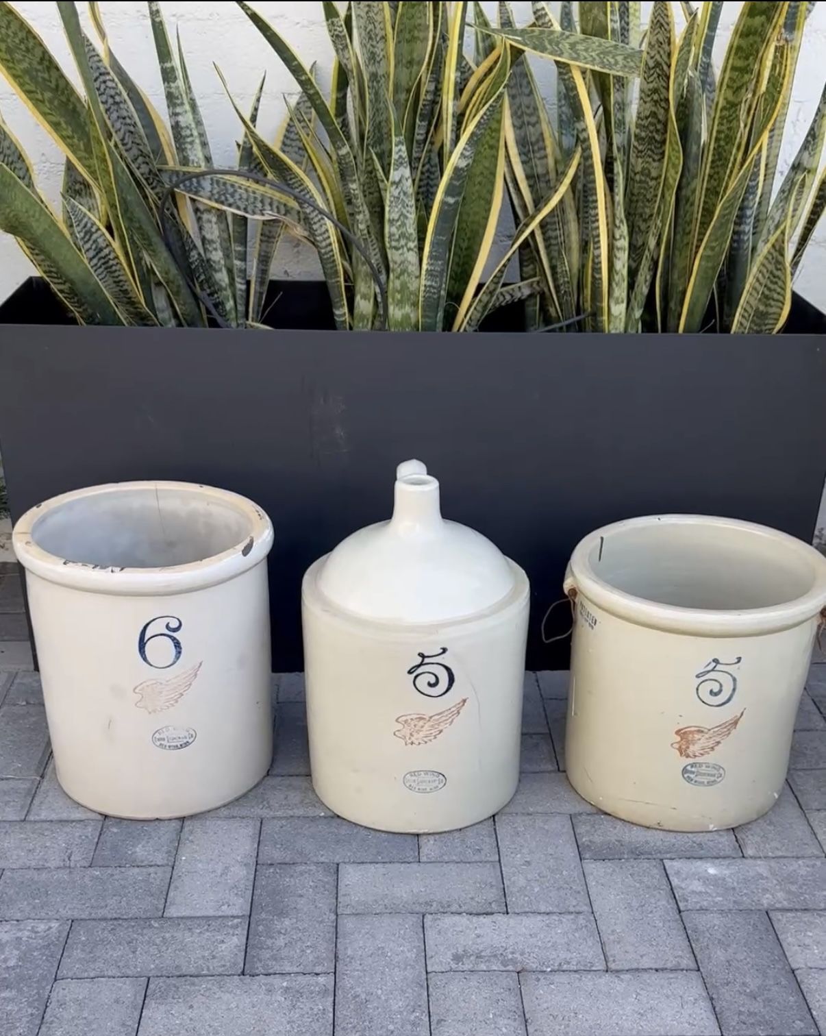 Antique Red Wing Union Stoneware 5 and 6 Gallon