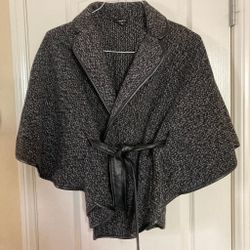 RUE 21 Faux Tweed Belted Waist Length Cape Drape Jacket Size Small Speckled Gray