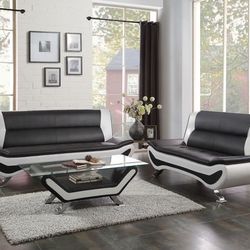 2PC Black & White Sofa + Love Seat