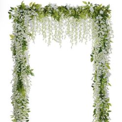 Wisteria Artificial Flowers Garland 4Pcs Total 28.8ft White Artificial Wisteria