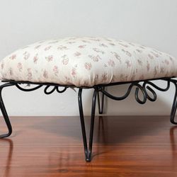 Vintage Wrought Iron Padded Footstool Ottoman