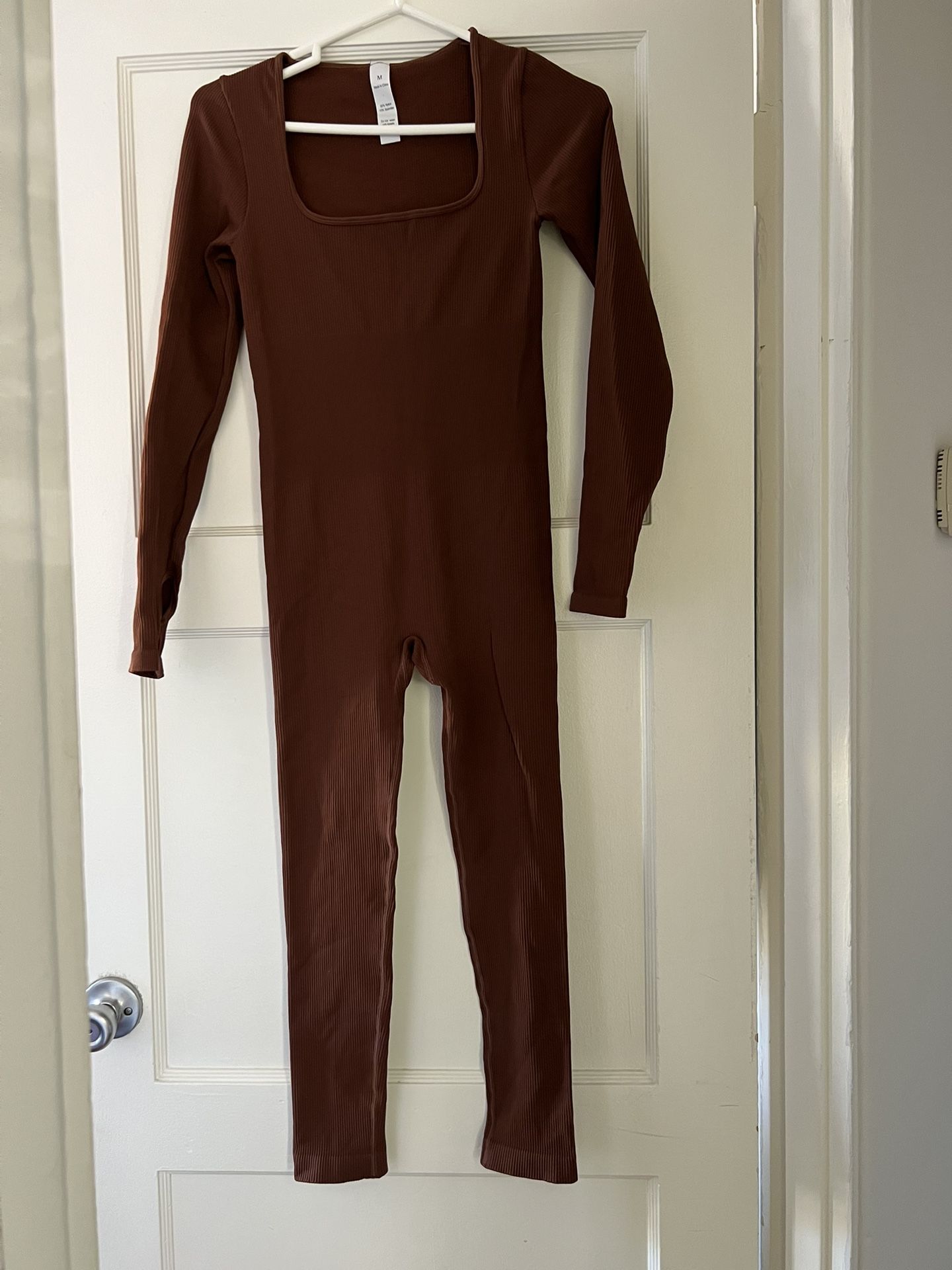 Brown Long Sleeve Bodysuit With Thumb Holes Size M New