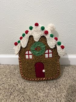 Pottery Barn Gingerbread House Shaped Christmas Cushion Pillow Brown/White