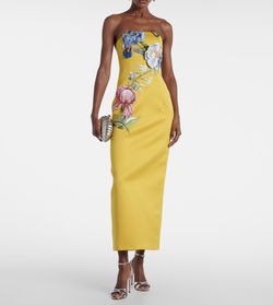 Leo Lin Rayna Appliqué Floral Bustier Maxi Mustard Color Dress Size 12