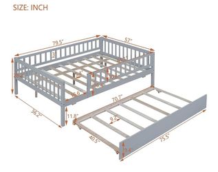 Harper & Bright Designs Full Size Daybed with Trundle, Wood Kids Full Platform Bed Frame with Rails, No Box Spring Needed, Easy Assembly (Gray)