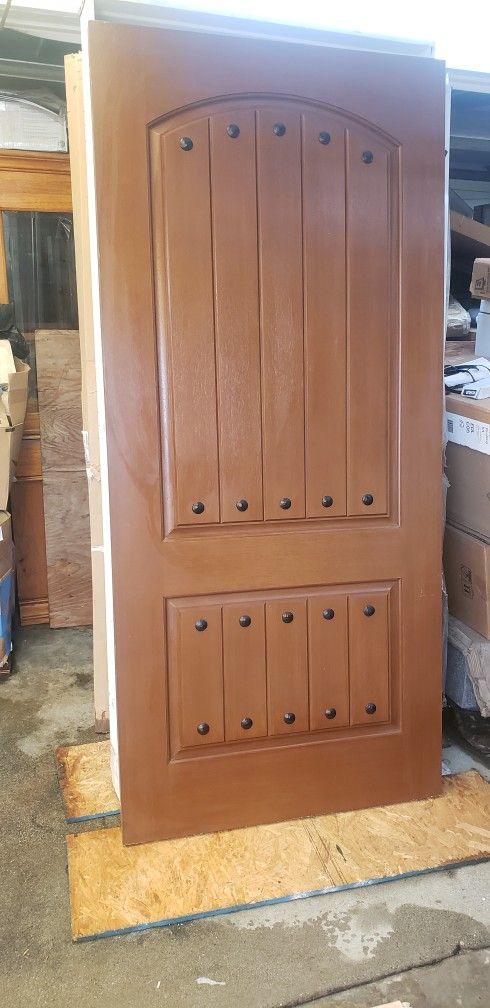 36x80 White Fiberglass Entry Door, 4-Lite Frosted Glass,RH Inswing
