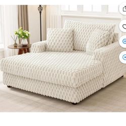 Oversized Chaise Lounge Chair, Beige Comfy Corduroy Chaise Sofa
