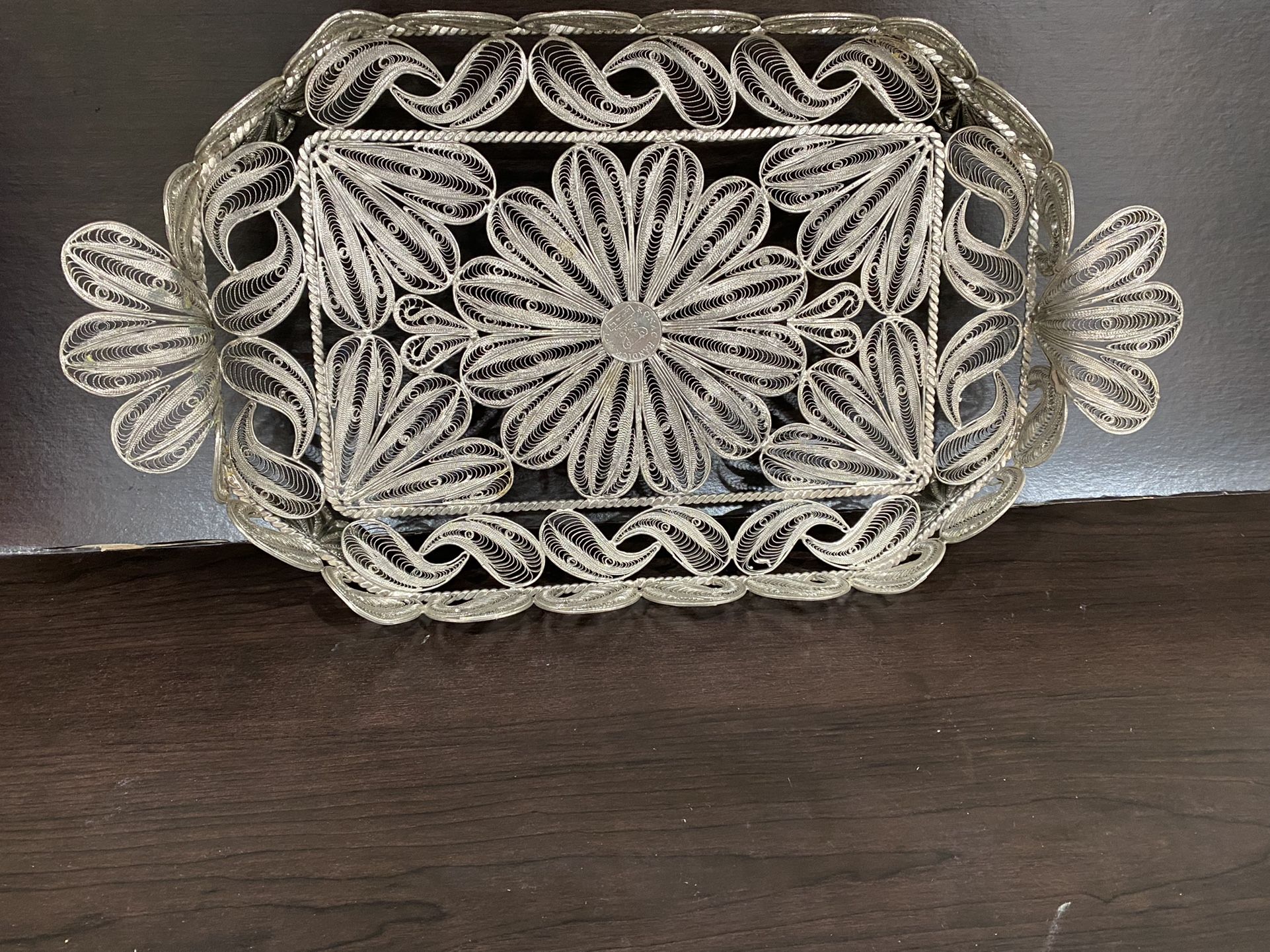 Vintage Ronac Hand Crafted Persian Silverplate Lace Filigree Platter