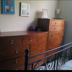 Heavy brown Wood double dresser and armoire 
