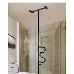 Stander Security Pole and Curve Grab Bar, Elderly Tension Mounted Floor to Ceiling Transfer Pole, Bathroom Safety Assist and Stability Rail, Metallic 