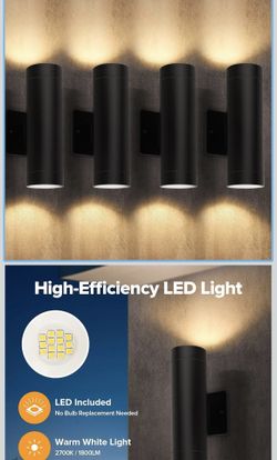 LUTEC Outdoor Wall Light Fixtures, Integrated LED Cylinder Up-Down Sconce, 16W 3000K Waterproof Aluminum Exterior Lighting, Modern Matte Black Wall Sc