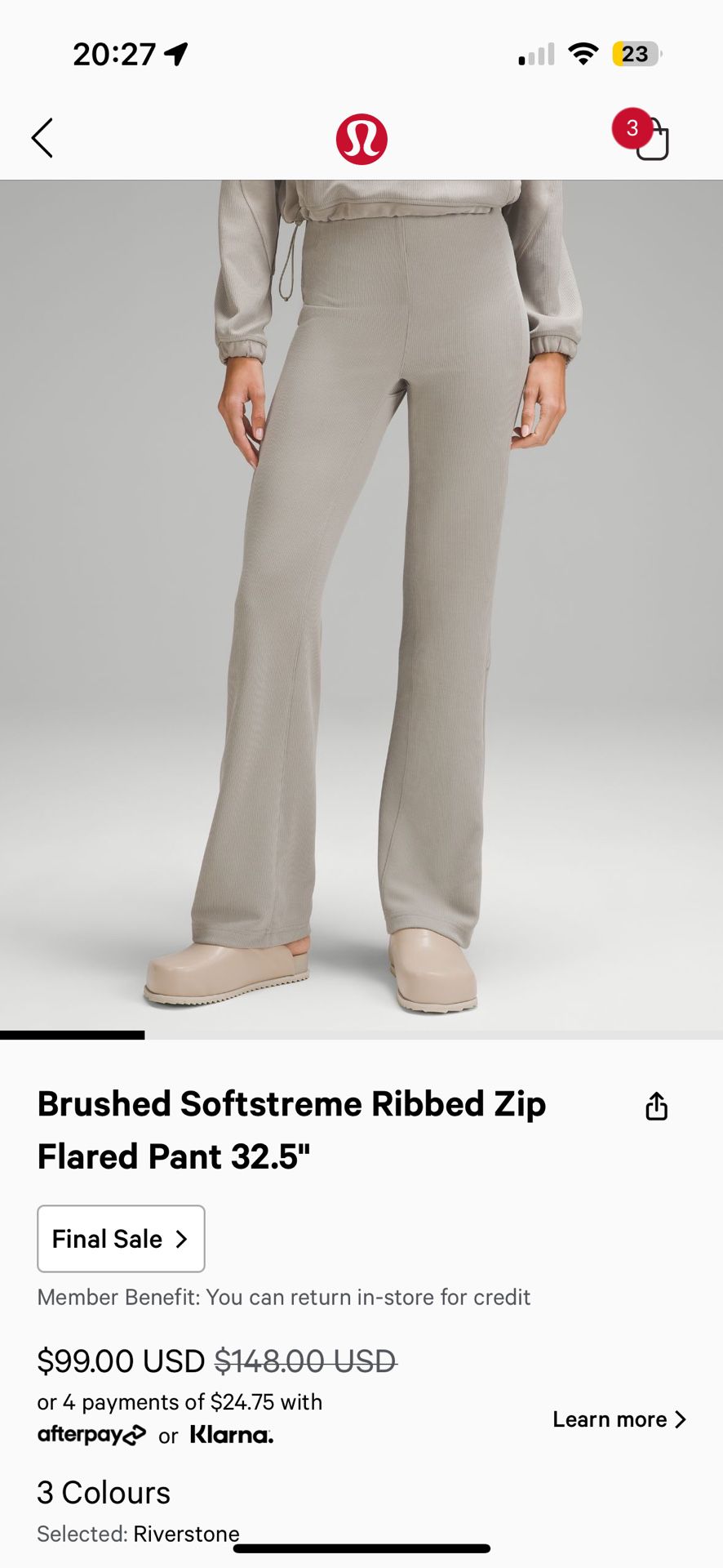 Lululemon Size 0 Brushed Softstreme Ribbed Zip Flare Pant