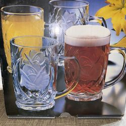 NEW!!  Vintage  Rose Pearls Crystal  Home Beautiful Mugs  Set of 4  WY 091/415 Original Box /OPEN BIX