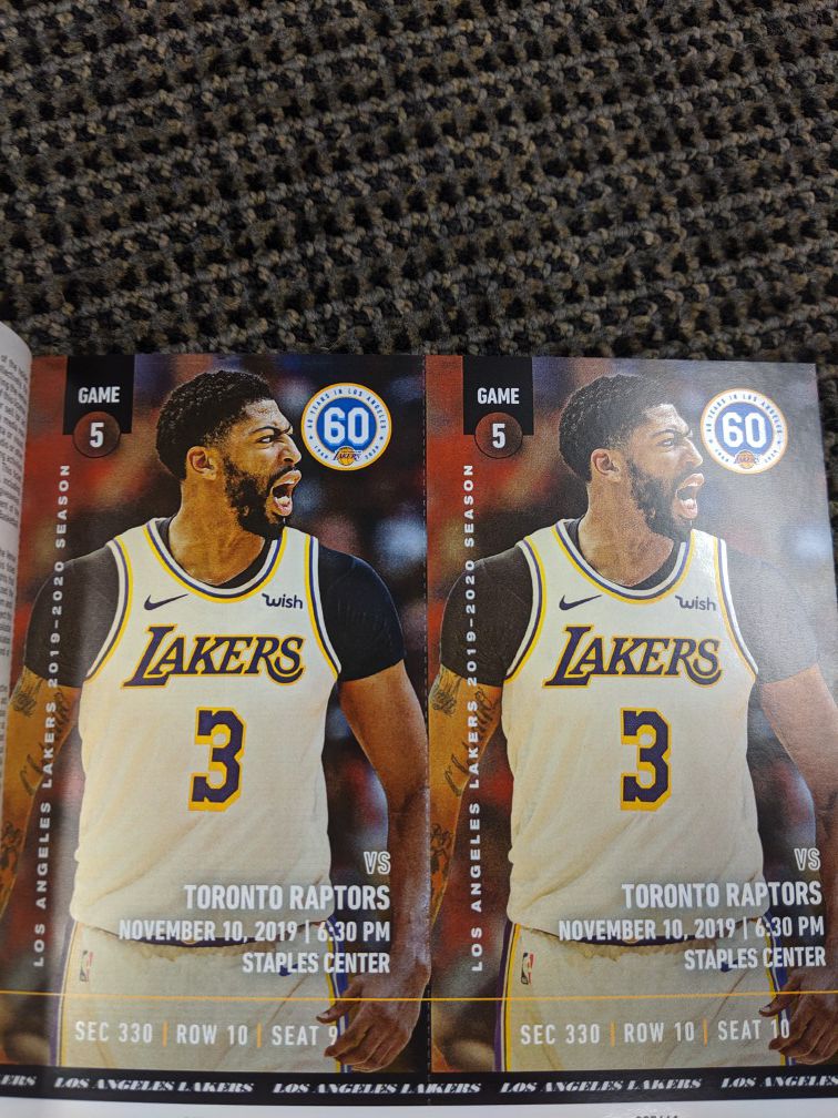 Lakers V Raptors 2 Tickets - 11/10/19