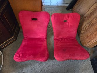 Pair of red adjustable padded floor gaming chairs, $10 for pair!
