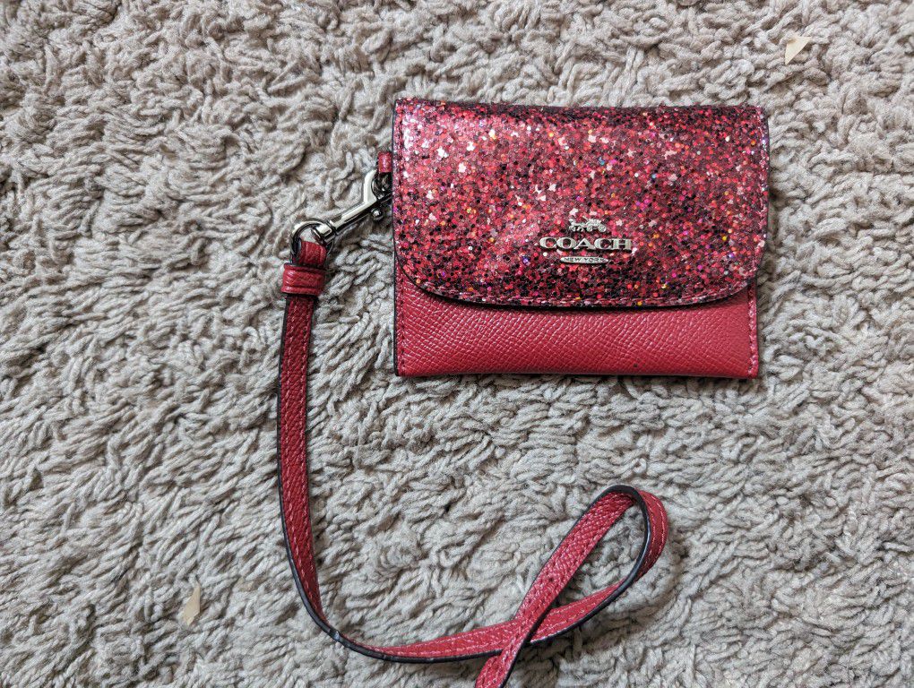 Red Sparkle Coach ID Card Case, New