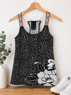 Adidas x FARM Rio Women's Tank Top Medium Black White Stars Floral Racerback