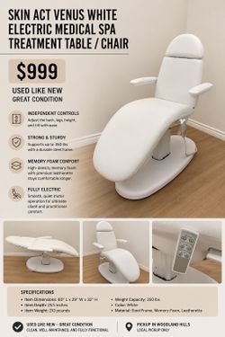 Skin Act Venus White Electric Medical Spa Treatment Table/Chair