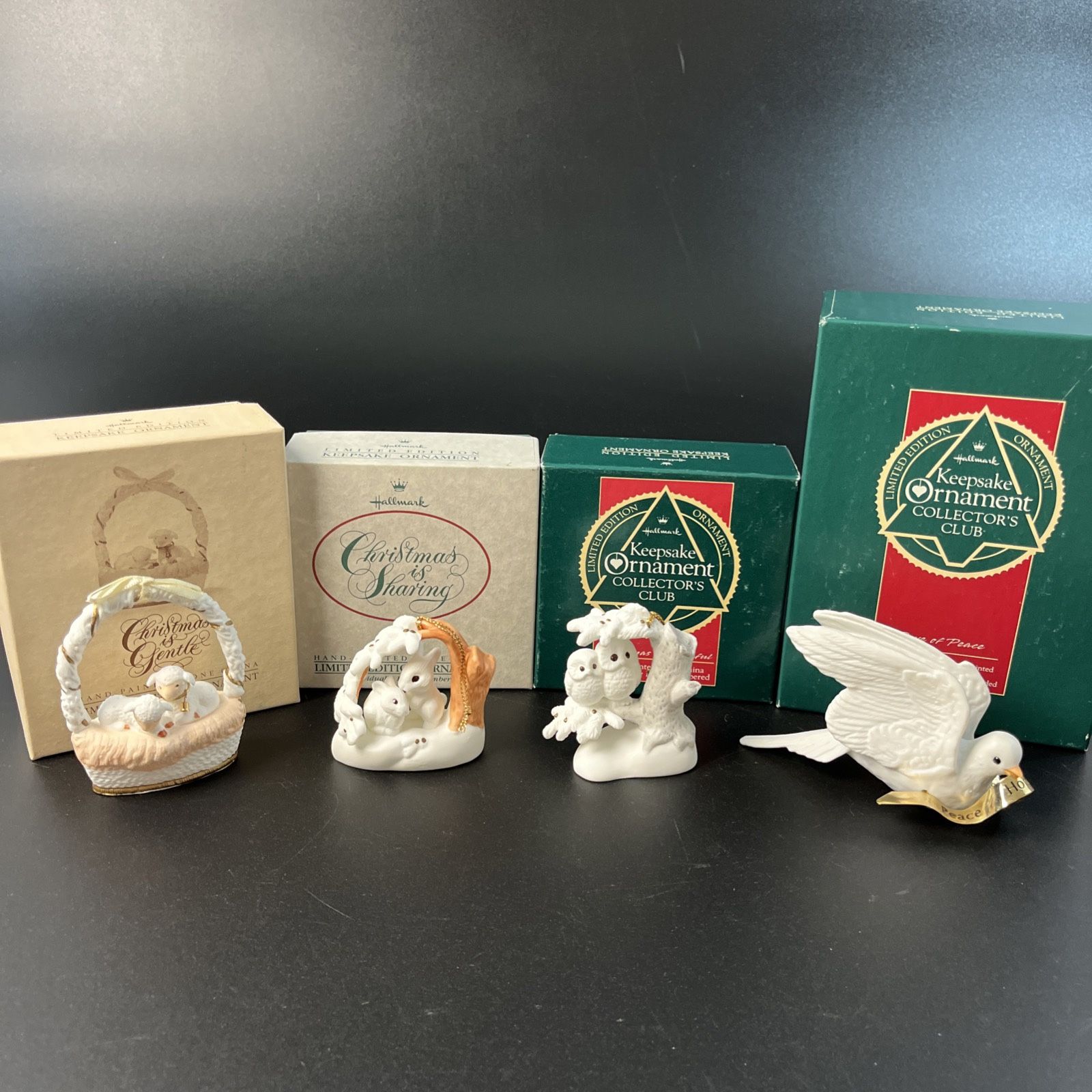 Hallmark 1987-90 Limited Edition Bone China Ornament Lot Rabbits Lamb Owl Dove NEW
